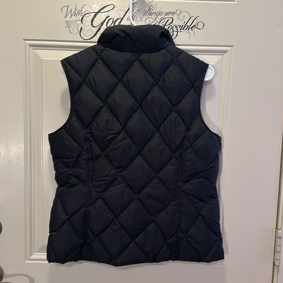 Lands End Down Puffer Vest Womens Size Small Black Snap Front Stand Up Collar - Picture 6 of 8